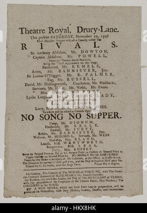 Bodleian Libraries, Theaterzettel von Drury Lane Theatre, Samstag, 10. November 1798, kündigt die Rivalen & c. Stockfoto