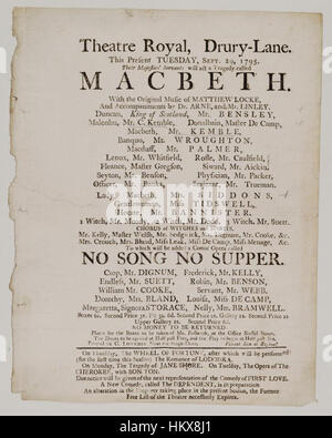 Bodleian Libraries, Theaterzettel von Drury Lane Theatre, Dienstag, 29. September 1795, verkünden Macbeth & c. Stockfoto