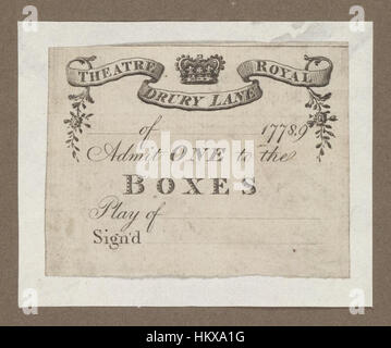 Bodleian Libraries, Ticket für Drury Lane Theatre, 1778,9 Stockfoto