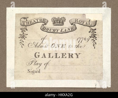 Bodleian Libraries, Ticket von Drury Lane Theatre, 1778,9 Stockfoto