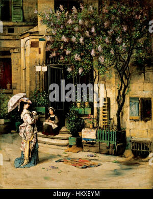 Die 1876 entstandene Pariser Dame von Bruck stellt eine elegante Frau in der Mode der damaligen Zeit dar. Das Gemälde fängt die raffinierte Schönheit der Pariser Gesellschaft des 19. Jahrhunderts ein und zeigt sowohl die modische Kleidung als auch die Anmut des Modells. Stockfoto