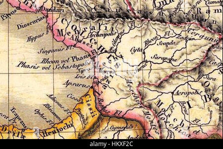 Adrien Hubert Brues Gemälde „Asie-Mineure“ aus dem Jahr 1839 fängt die Landschaften und Völker des Kaukasus, Armeniens, Syriens und Mesopotamiens ein. Das Werk reflektiert seine Reisen im Nahen Osten und bietet eine visuelle Aufzeichnung dieser Regionen während des frühen 19. Jahrhunderts. Stockfoto
