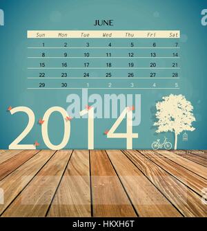 Kalender 2014, monatlichen Kalendervorlage für Juni. Vektor-Illustration. Stock Vektor