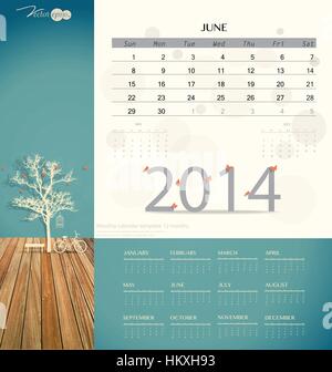 Kalender 2014, monatlichen Kalendervorlage für Juni. Vektor-Illustration. Stock Vektor