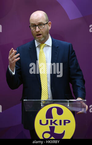 UKIP-Parteichef und zentrale Stoke-on-Trent Nachwahl Kandidat Paul Nuttall eine Hauptgesundheit Politik Rede im North Stafford Hotel in Stoke-on-Trent. Stockfoto