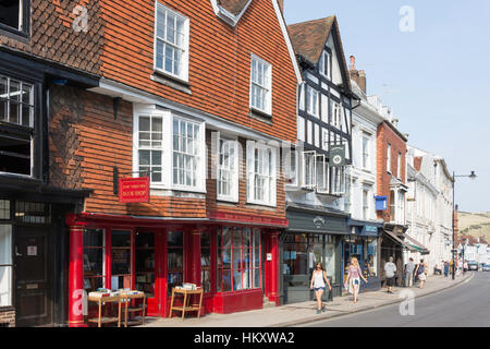 Beugen Sie, Windows-Buch-Shop, High Street, Lewes, East Sussex, England, Vereinigtes Königreich Stockfoto