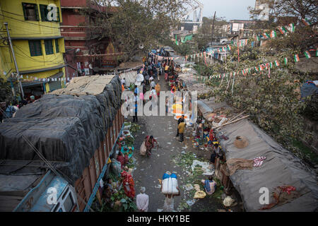 Mallick Blumenmarkt in Kolkata (Kalkutta), West Bengal, Indien. Stockfoto