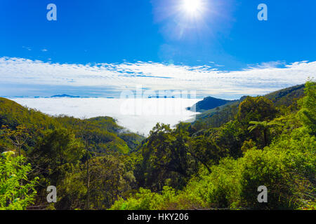 Ein Meer von Wolken bedeckt das Tal von oben in den Bergen des Hill Country in Haputale, Sri Lanka gesehen. Horizontale Stockfoto