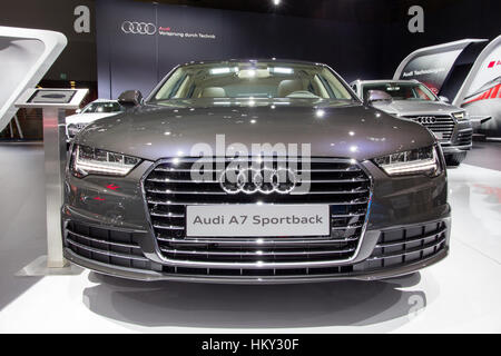 Brüssel - 12. Januar 2016: Audi A7 Sportback auf dem Display auf dem Brüsseler Autosalon. Stockfoto