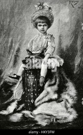 Prinz Ferdinand von Bayern (1884-1958). Infant von Spanien. Portrait als ein Kind. Kupferstich von M. Weber. Almanach der Illustration, 1888. Stockfoto