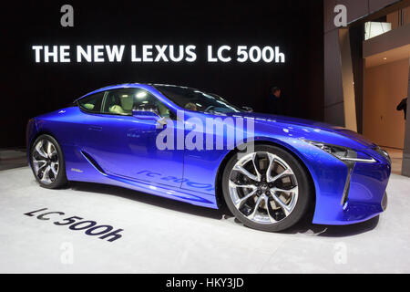 Genf, Schweiz - 2. März 2016: Neue 2018 Lexus LC 500 h präsentiert auf der 85. internationalen Automobilsalon im Palexpo, Genf. Stockfoto