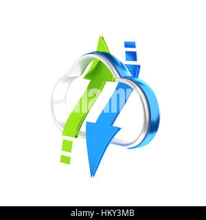 3D-Symbol Wolke mit zwei Pfeilen als download und upload von Daten. Stockfoto
