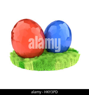 Zwei Eiern auf dem grünen Rasen. Ostern-Symbole. Stockfoto