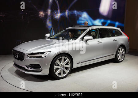 Genf, Schweiz - 2. März 2016: 2017 neue Volvo V90 präsentierte auf der 86. internationalen Automobilsalon im Palexpo, Genf. Stockfoto