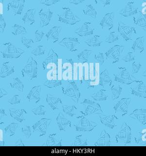 Meer Schiffe Silhouetten nahtlose Muster Stock Vektor