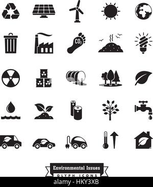 Sammlung von Umwelt- und Klimaschutz im Zusammenhang mit Vektor-Glyph-icons Stock Vektor