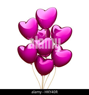 Rosa Herz-Ballons auf dem weißen Hintergrund isoliert. 3D Bild rendern. Stockfoto