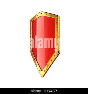 Gold und Rot glänzend Schutzschild auf dem weißen Hintergrund. Stockfoto