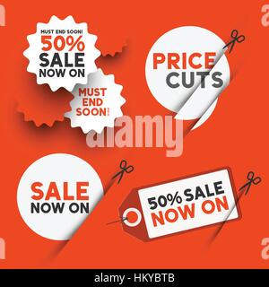 Weiße Verkauf Zeichen und Händlerpreis schneiden Symbole. Vektor-illustration Stock Vektor