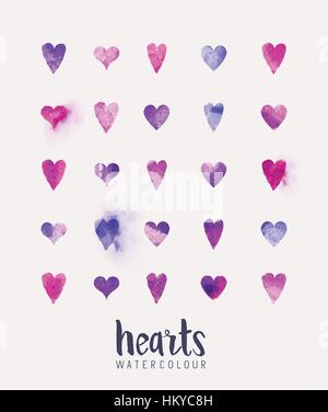 Eine Sammlung von Liebe Herzen in Aquarell. Vektor-illustration Stock Vektor