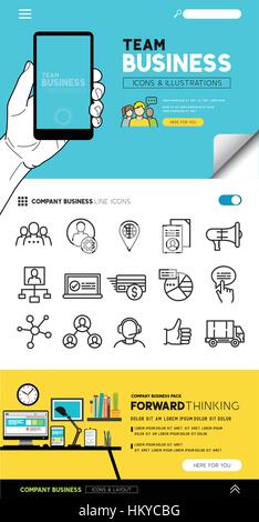 Business-Layout-Designs mit flachen Symbol Set und Menschen Illustrationen - Vektor-Sammlung. Stock Vektor