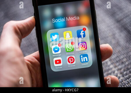 Social-Media-app-Symbole auf Apple iPhone angezeigt Stockfoto