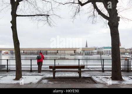 Hamburg (Deutschland) - Binnenalster, Neuer Jungfernstieg promenade Stockfoto