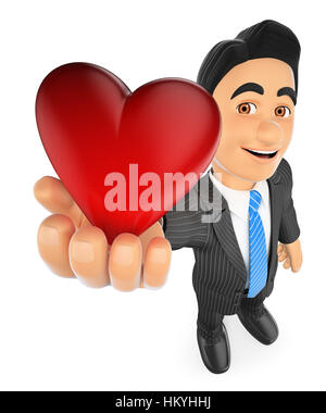 3d-Geschäft Leute Abbildung. Geschäftsmann mit einem großen roten Herz. isoliert weißer Hintergrund. Stockfoto
