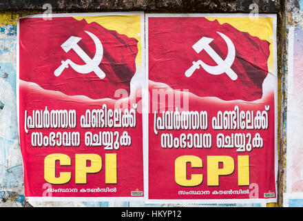 Communist Party of India (CPI) Plakate in Kerala Stockfoto