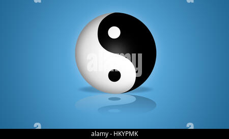 Yin Yang Globe auf entspannenden blauen Hintergrund mit Reflexion Stockfoto