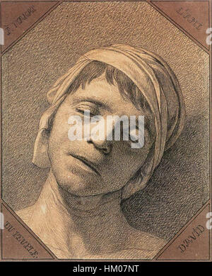 Dieses Gemälde von Jacques-Louis David ist eine Studie über den Kopf von Jean-Paul Marat, der am 13. Juli 1793 ermordet wurde. Das Werk zeigt die dramatischen Folgen des Ereignisses und stellt Davids Meisterschaft in der historischen Darstellung dar. David ist bekannt für seinen neoklassizistischen Stil und fängt die emotionale Intensität der Französischen Revolution in diesem kraftvollen Bild ein. Stockfoto