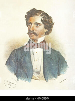 Das von Josef Kriehuber gemalte Porträt Johann Strauss II. Aus dem Jahr 1853 fängt den berühmten Komponisten in seiner Blüte ein. Strauss ist bekannt für seine Operetten und Walzer und wird hier in einer würdevollen und künstlerischen Darstellung verewigt. Stockfoto