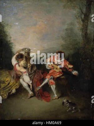 Jean-Antoine Watteau La Surprise, Öl auf Holz Stockfoto