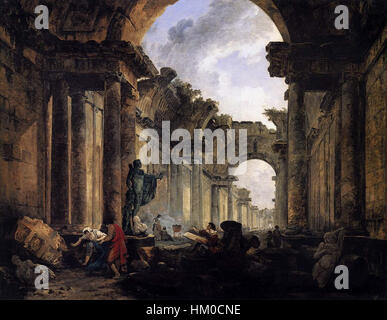 Hubert Robert - imaginäre Ansicht von der Grande Galerie in den Louvre in Schutt und Asche - WGA19589 Stockfoto