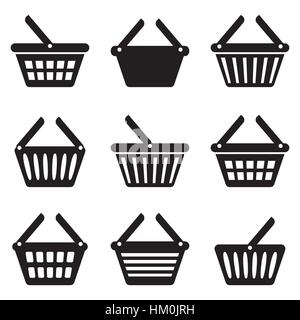 Shopping Warenkorb die Symbolsammlung auf weißem Hintergrund schwarz Stock Vektor