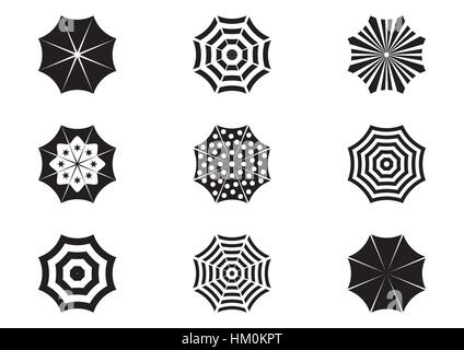 Reihe von verschiedenen schwarze Sonne Regenschirm Icons isoliert Stock Vektor