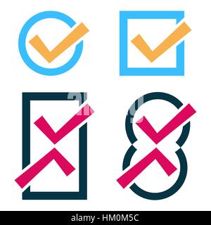Satz von vier bunten Vektor-Tick-Icons isoliert Stock Vektor