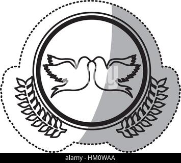 einfarbige Aufkleber der Tauben befestigt durch die Spitze im Kreis mit Oliven Branchs Vektor-illustration Stock Vektor