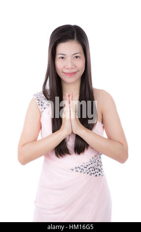 Porträt von attraktiven Frau in einer traditionellen Wellcome-pose Stockfoto