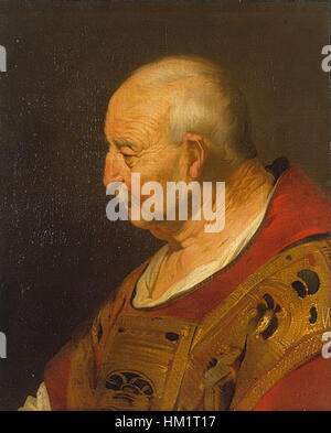 Kopf eines kahlen alten Mannes im Profil von J.A. Backer ist ein Ölgemälde, das das Profil eines älteren Mannes darstellt. Das Kunstwerk spiegelt Backers geschickte Darstellung des Alterns wider und fängt die würde und den Charakter des Motivs mit Präzision und feinen Pinselarbeiten ein. Stockfoto