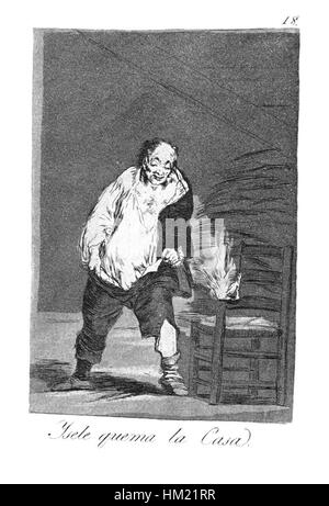 Ein Druck aus Francisco Goyas Serie „Caprichos“, bekannt für seine satirische und oft dunkle Darstellung der spanischen Gesellschaft. Dieses Werk kritisiert gesellschaftliche Normen und mischt Goyas Meisterschaft beim Ätzen mit seinen scharfen Kommentaren über die menschliche Situation. Stockfoto