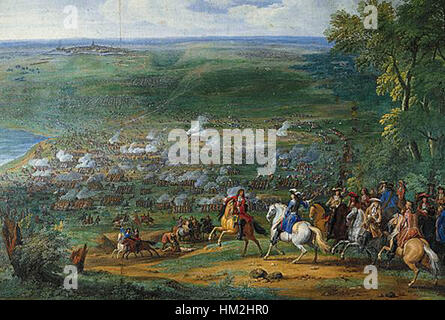 Dieses Gemälde zeigt die Schlacht von Rocroi, die 1643 zwischen den französischen und spanischen Armeen ausgetragen wurde. Das Kunstwerk fängt die Schlüsselmomente dieses bedeutenden Konflikts während des Dreißigjährigen Krieges ein, bei dem die Franzosen einen entscheidenden Sieg errungen haben. Stockfoto