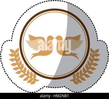 Farbe Aufkleber der Tauben befestigt durch die Spitze im Kreis mit Oliven Branchs Vektor-illustration Stock Vektor