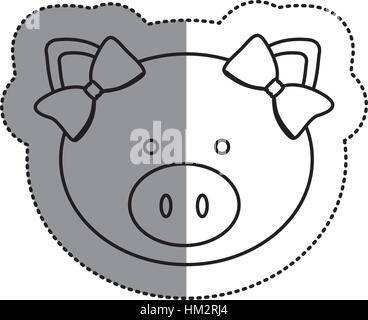 monochrome Kontur Aufkleber mit weiblichen Schweinekopf und mittleren Schatten-Vektor-illustration Stock Vektor