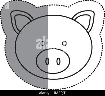 monochrome Kontur Aufkleber mit Schweinekopf und mittleren Schatten-Vektor-illustration Stock Vektor