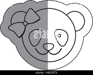 monochrome Kontur Aufkleber mit weiblichen Panda Kopf und mittleren Schatten-Vektor-illustration Stock Vektor