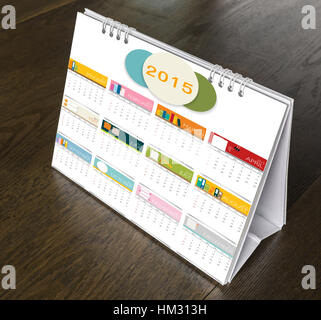 Kalender auf Holztisch Jahr 2015 Stockfoto