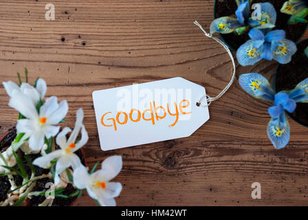 Blumen, Label, Text auf Wiedersehen Stockfoto