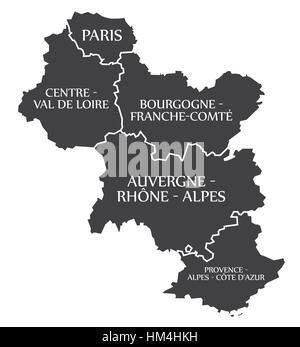 Paris - Centre - Bourgogne - Auvergne - Provence Karte Frankreich Abbildung Stock Vektor