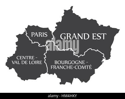 Paris - Grand Est - Centre - Val de Loire - Bourgogne Karte Frankreich Abbildung Stock Vektor